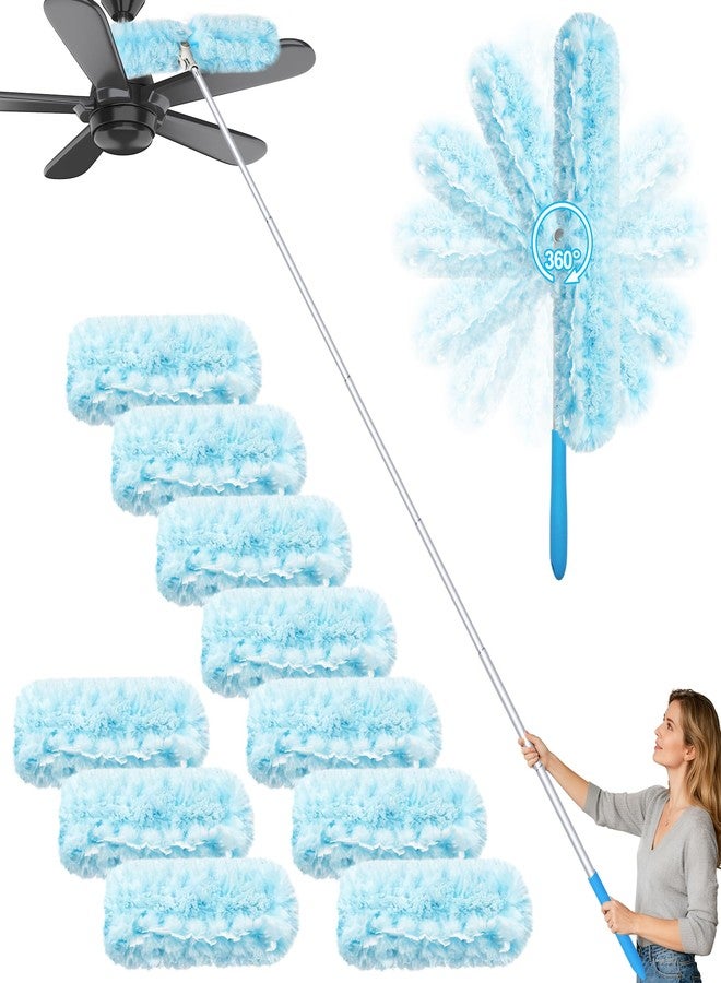 جيهون منفضة غبار جيهون مع عصا تمديد بطول 6 أقدام، 10 عبوات إعادة تعبئة متوافقة مع عصا سويفر سوبر القابلة للتمديد شديدة التحمل، طقم بداية لتنظيف أرفف مراوح السقف العالية وفتحات تهوية النوافذ والستائر. - Image 1